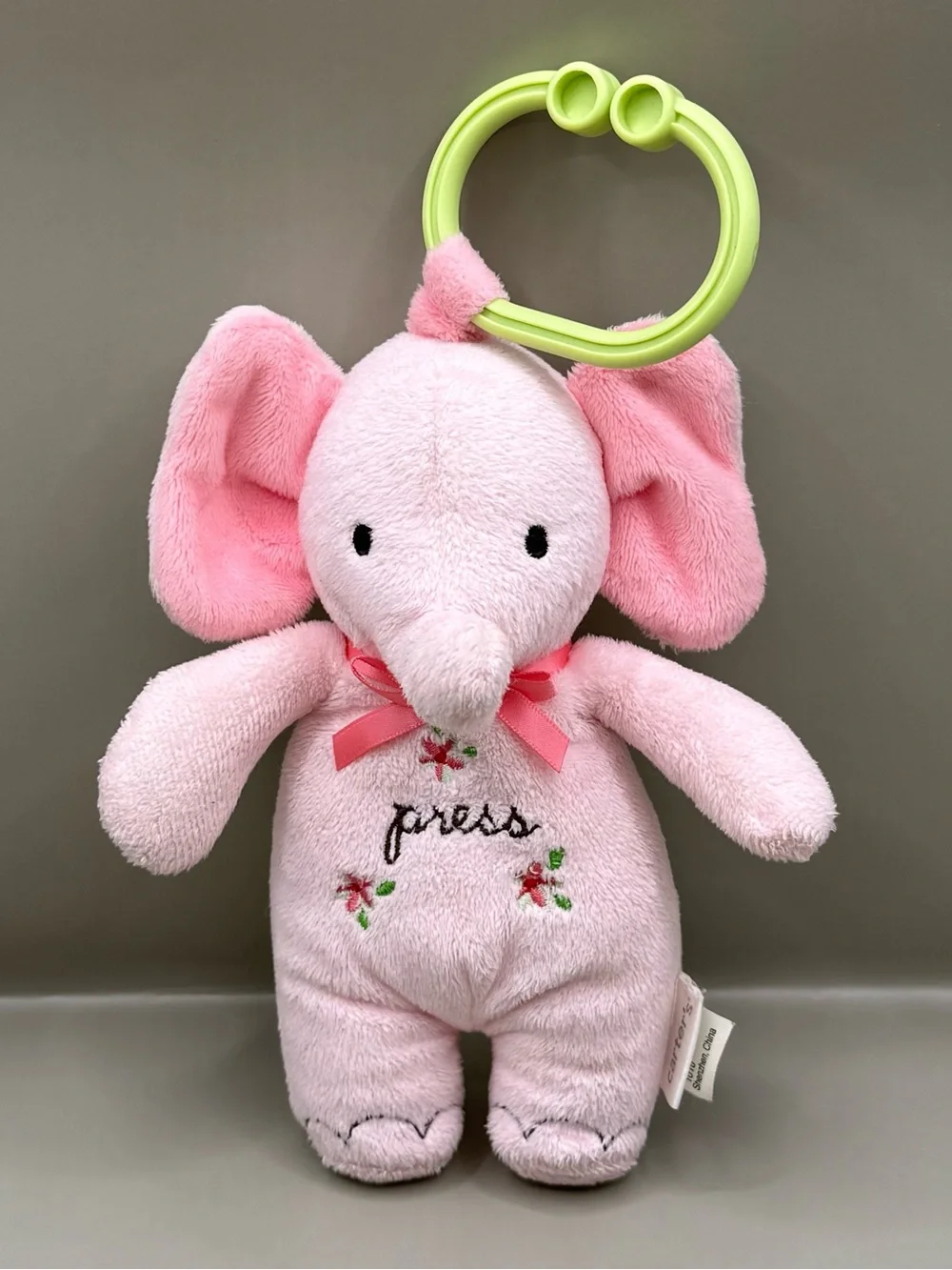 Carters Elephant Baby Toy Clip On Take Along Toy Plush